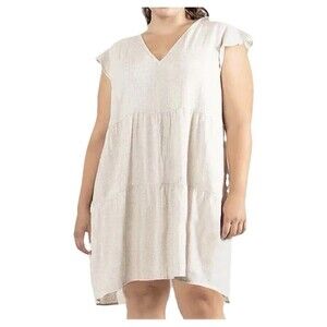 Black Tape Plus Size 2X Tiered Mini Babydoll Dress In Sand Dollar  Beige Neutral